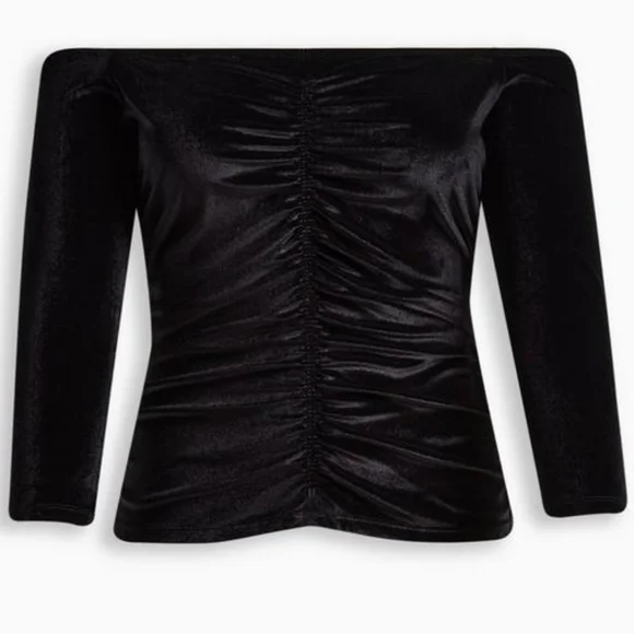 ⭐ Torrid Black Velvet Ruched Off Shoulder Long Sleeve Plus Size T… - Picture 4 of 4